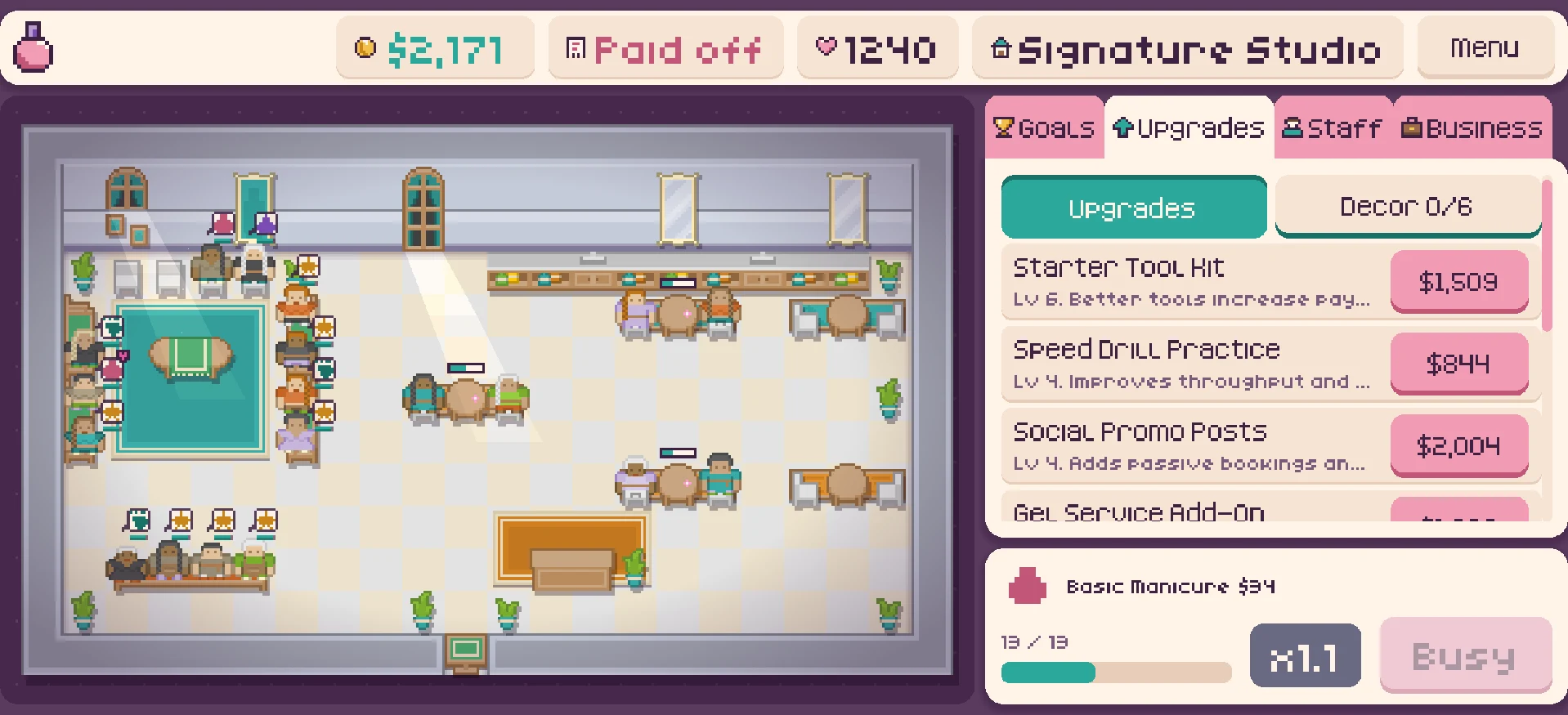 Cuticle Capital, a pixel art nail salon tycoon game by Proto Node Labs